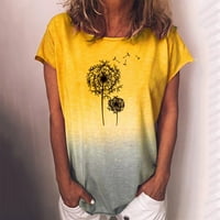 Ženske ljetne ombre boje maslačka tiskani vrhovi majice kratkih rukava majice za vrat izlazeći labave fit udobne