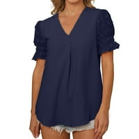 Majice za vrat za žene ljetni vrhovi bluza kratkih rukava šifona protočne majice drevna casual pulover solidna