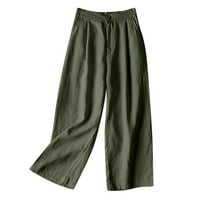 Lanene rastezljive prozračne hlače s džepovima, široke pamučne hlače u struku, ženske hlače, Ženske Ležerne hlače