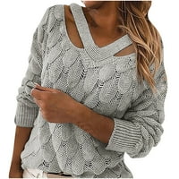 Kratki Džemperi za žene, opušteni Casual Ženski seksi otvoreni jednobojni džemperi s izrezom u obliku slova u