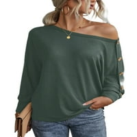 Niuer žene seksi od pulovera ramena dame casual majice vrat gumbi za dnevnu odjeću dekor labavi vrhovi zeleni