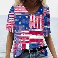 Ženski topovi Plus Size, Ženska modna ležerna široka majica s printom Dana neovisnosti s kratkim rukavima S izrezom