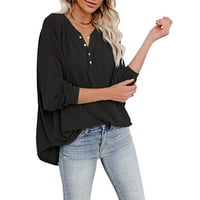 Ženska majica s izrezom i gumbima u obliku slova u, jednobojni pulover s dugim rukavima, labave ženske Ležerne