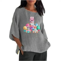 Ženske modne majice od pamuka i lana, majice sretnih uskršnjih jaja i patuljaka, modne ljetne košulje s okruglim