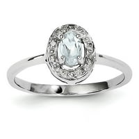Prsten od sterling srebra s poliranim otvorenim leđima, akvamarinskim rodijem i dijamantom, široka veličina poklona