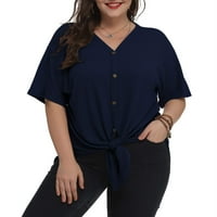 Ženska bluza od tunike od pletiva od vafla Plus Size, vrhovi s vezicama, jednobojne košulje širokog kroja Krilo