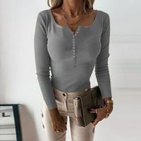 Ženska modna ležerna jednobojna pletena majica dugih rukava s dugmadima bluza