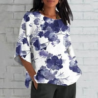 Ženska ljetna pamučna lanena majica s printom bluza labavog kroja Vintage izrez čamca Odjeća Plus veličine 2 inča