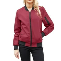 SNGXGN Ženski zip-up reflektirajuća košuljama planinarenje vanjskih džepova ženske jakne, crvene, veličine 2xl