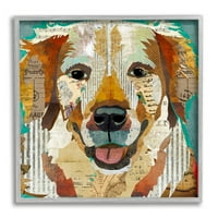 + Višeslojni portret životinje s psom, Efemerni kolaž s poplunom, grafika u sivom okviru, zidni tisak, dizajn