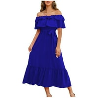 Royallove ženska haljina od jednog ramena bez rukava ležernih ljetnih slojevitih ruffle boho party plaža a-line