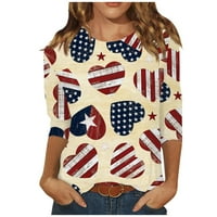 Modni ležerni pulover s okruglim vratom s tri četvrtine rukava s printom Dana neovisnosti, bluza, ljetni vrhovi