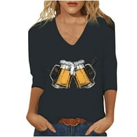Ženske majice s dugim rukavima Plus size jednobojne Ležerne majice s izrezom u obliku slova a za festival piva