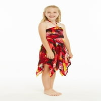 Havajska Luau haljina s neravnim dnom za ciganku u Sunset crvenoj boji, Veličina 8