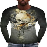 Muška majica s okruglim vratom, majice s dugim rukavima, ugrađena osnovna majica, bluza s printom lubanje, ljubičasta,