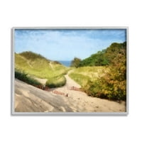 Pješčana ljetna plaža pejzažna grafička umjetnost siva uokvirena umjetnička print zidna umjetnost