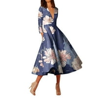 Ljetne haljine za žene za žene Ženska elegantna haljina s vlakom s izrezom u obliku slova A i dugim rukavima