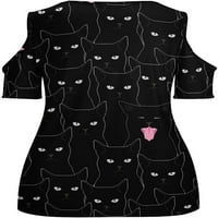 Crna mačka majica majica kratki rukavi hladna košulja za ramene majice majice bluze