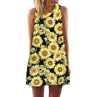 Haljine za žene Himiway Žene Summer Slevess Boho Print casual Beach Vintage Modna kratka mini haljina žuta xxl