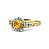 Zaručnički prsten za citrin i dijamantni kolač 1. CT TW u 14k žutom zlatu