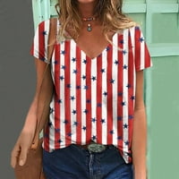 Ženske v vratne majice labave fit domoljubne majice kratki rukavi američka zastava grafički tiskani vrhovi ljetne