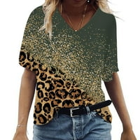 FJOFPR Ženska odjeća Womens plus majice s kratkim rukavima tiskana bluza v-izrez casual fit basic vrhovi