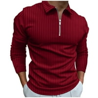 Muška čvrsta polo košulja-košulja-rebrasta kititna polo košulja dugačka rukava Zip Up V-Neck golf košulje za muškarce