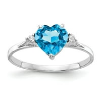 Čvrsto 14K bijelo zlato srce plavi topaz vs dijamantni zaručnički prsten Veličina