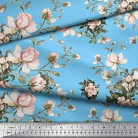 Soimoi plava pamučna kambrična tkanina lišće i ruža cvjetna tkanina za print po dvorištu široka