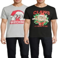 Božićne muške i velike Muške majice s kratkim rukavima Djeda Mraza i kandži 2 pakiranja