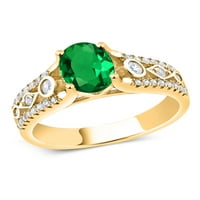 18-karatni prsten od dragog kamena od žutog zlata prekriven srebrnim imitacijom zelenog smaragda za žene