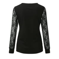Daznico Womens vrhovi žene s pulovera ramena v vrata dugih rukava čipkaste košulje bluza za žene crne m