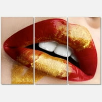 Dizajnerska umjetnost bucmaste ženske usne sa zlatnim i crvenim Moderni ispis na platnu za zidnu umjetnost