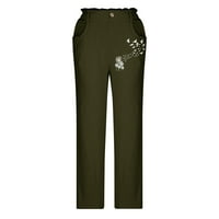 Nudi ženske Ležerne hlače s printom elastičnog struka, duge hlače s džepom, elegantne Ležerne teretne hlače, boho