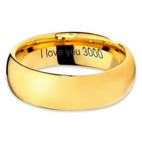 Volfram prsten s ugraviranim citatom Volim te za muškarce i žene, udobno pristajanje, 18K žuto zlato, Polirana