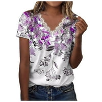 Ženske vrhove žene povremene labave košulje v vrat kratki rukavi cvjetni tisak čipke majice majice