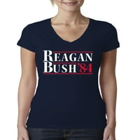 Kampanja divljeg Bobbyja Reagana Busha Političke žene junior fit v-izrez majice, mornarica, X-Lastge