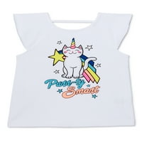 Djeca Ganimals Girls Short Glepy Purrty Smart Graphic Raglan majica, veličine 4-10