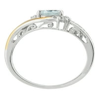 Sjajnost fini nakit Aquamarine Diamond Accent Ring u sterlingu srebra i 10k žutog zlata