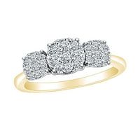Zaručnički prsten s trostrukom hrpom bijelog prirodnog dijamanta okruglog oblika od 0 karata od punog žutog zlata