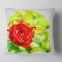 Designart Svijetlo crvena ruža na svijetlozelenoj - cvjetni jastuk za bacanje - 18x18