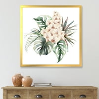 DesignArt 'buket s orhidejama kokosovim lišćem i monstera' tradicionalni uokvireni umjetnički tisak