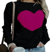 Ženski pleteni džemperi s dugim rukavima džemperi s okruglim vratom široki pulover s printom srca crni ružičasti