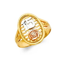 Nakit 14k bijelo, žuto i ružičasto trobojno zlato Petnaestogodišnjica mode iz doba kraljice veličine prstena 10,5