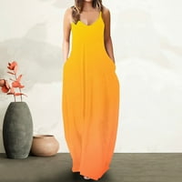 Duga ženska Maksi haljina, ljetne haljine za sunčanje s džepovima, naramenice, bez rukava, cvjetni, Ležerne vjenčanice