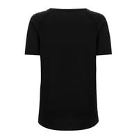 Tking modne žene ljetni kratki rukavi v vrat srce print vrhovi casual labave osnovne majice crne s
