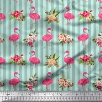 Soimoi zelena svilena tkanina pruga i flamingo cvjetni dekor tkanina tiskano dvorište široko
