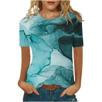 Košulje za žene, ženske vrhove kratkih rukava, trendi mramorni grafički print Bluza okrugla vrata plus Veličina