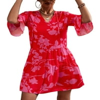 Colisha dame kratke mini haljine pola rukava Sundress v Neck majica haljina jednostavna boemski cvjetni print