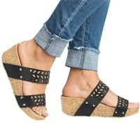 Ženske sandale Otvorene prozračne šuplje ljetne klinove papuče nožnih prstiju za žene crne veličine 7